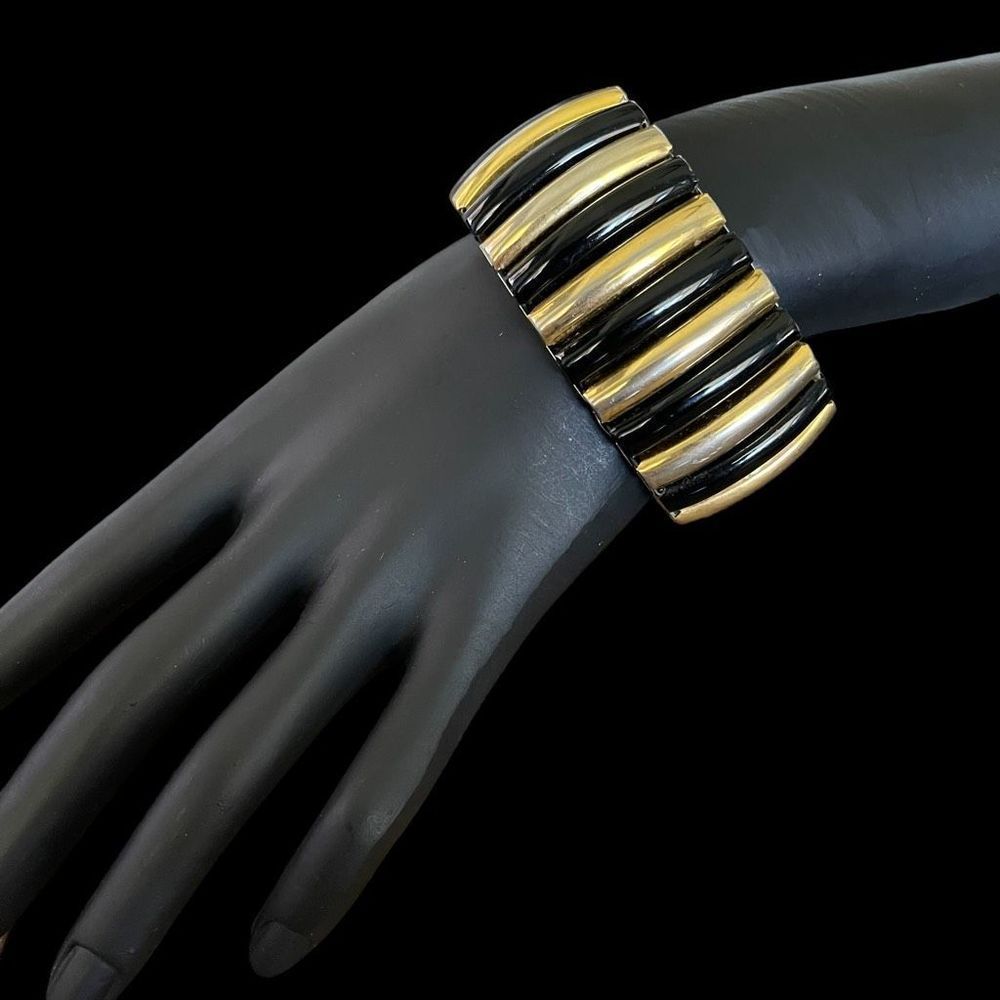 VTG 60’s Retro MCM Gold & Black Stripe Expansion BOLD Statement Bracelet WOW